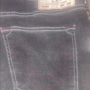 True Religion Dark Gray Jeans with Red Stitching